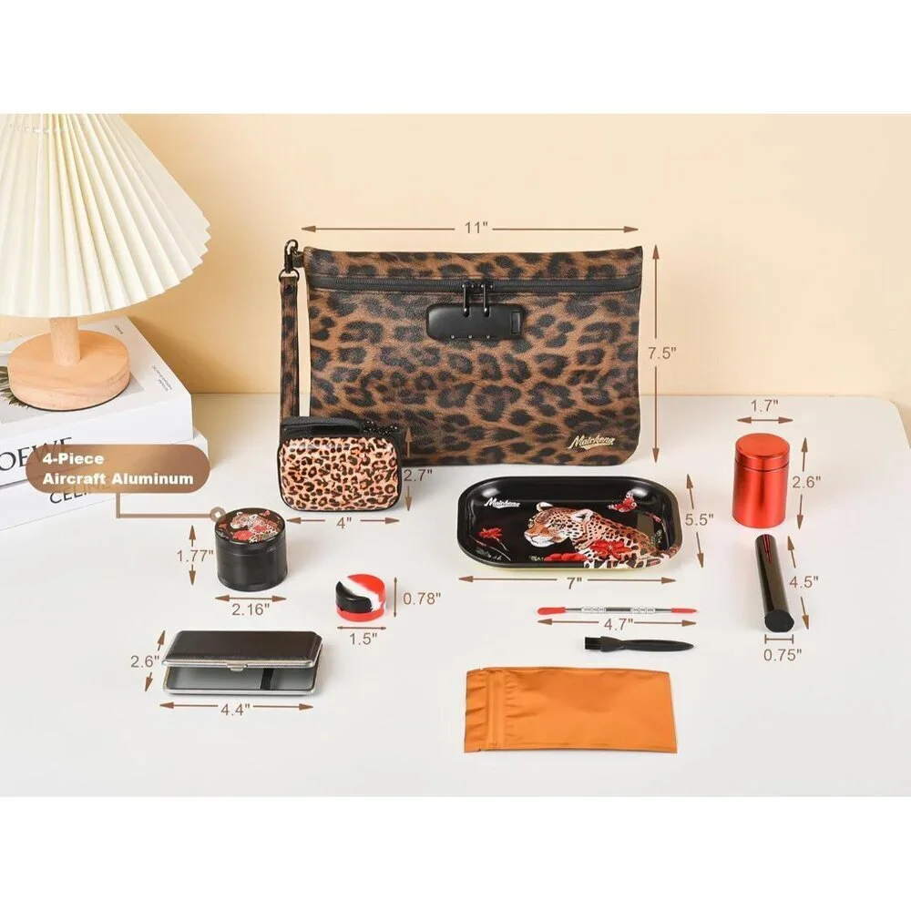 Travel Storage Bag Faux Leather Leopard Compact Lockable Organizer for Cosmetics